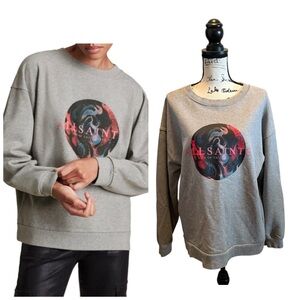 ALL SAINTS Regio Iona Cotton Hand Painted Sweatshirt Gray Marl Size Medium